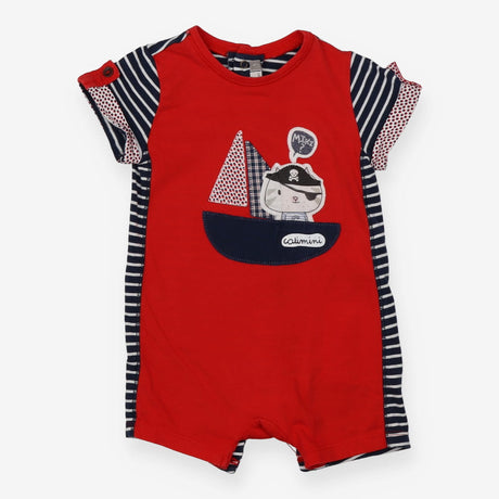 Romper red navy stripes pirate cat