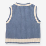 Sweater Vest Knit Blue with White Trim