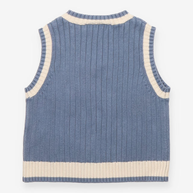 Sweater Vest Knit Blue with White Trim
