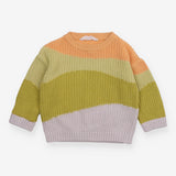 Jumper Knit Block Stripe Green, Orange and Grey