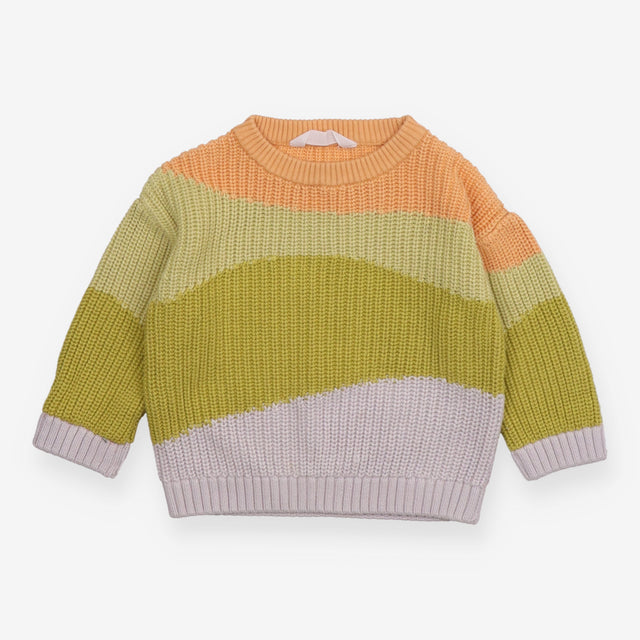 Jumper Knit Block Stripe Green, Orange and Grey