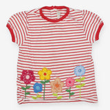 Red and white stripe t-shirt flower garden