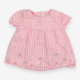 Pink Gingham Dress with Butterflies