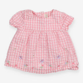 Pink Gingham Dress with Butterflies