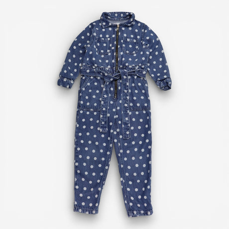 Jumpsuit Denim Collared White Spotted