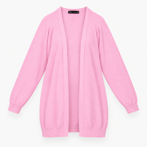Cardigan Pink Textured Chevron Knit Open Front Lon