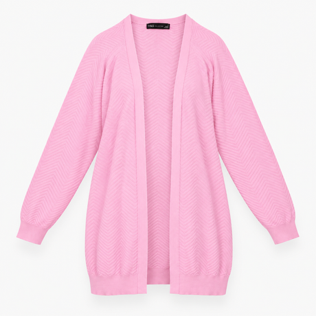 Cardigan Pink Textured Chevron Knit Open Front Lon