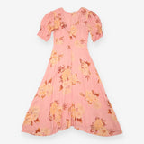Midi Dress Coral Floral Button Front Puff Sleeve