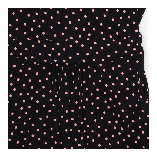 Midi Dress Jersey Polka Dot Pink black Short Sleev