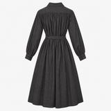 Shirt Dress Dark Grey Long Sleeve Belted Midi