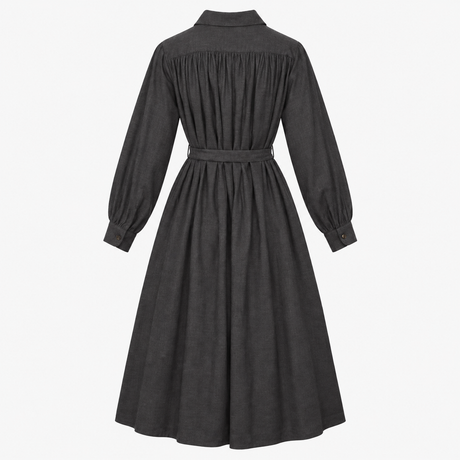 Shirt Dress Dark Grey Long Sleeve Belted Midi