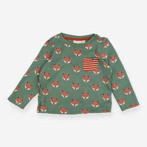 Tee Long Sleeve Green with Foxes Elbow Patches