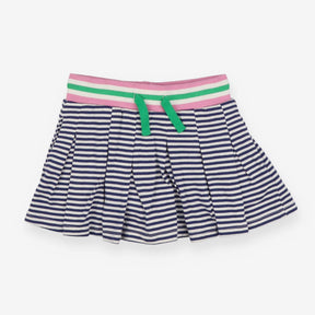 Striped skort with pink and green waistband