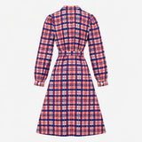 Dress 100% Silk Plaid Shirt Belted Midi Blue Pink