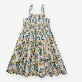Dress Sleeveless White Palm Leaves