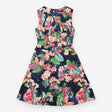 Fit Flare Dress Navy Multicolour Botanical Floral 