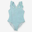 Green and Blue Striped Swimming Costume