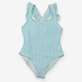 Green and Blue Striped Swimming Costume