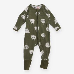 Sleepsuit zip green monsters
