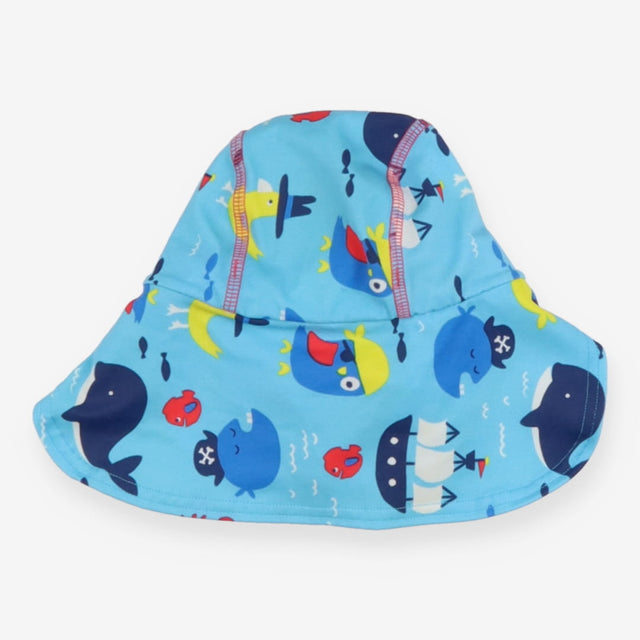 Swim cap blue under sea whales crabs pirates