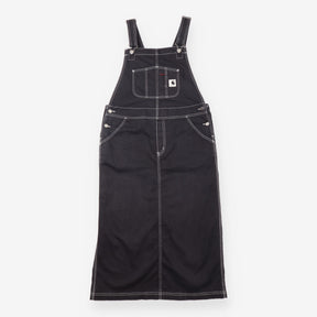Dungaree Dress Black Contrast Stitch Utility Mid