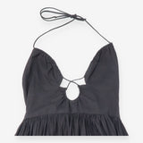 Midaxi Dress in Black Cotton with Halter Neck and 