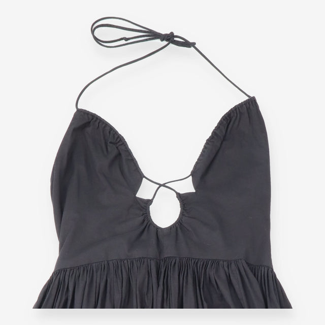 Midaxi Dress in Black Cotton with Halter Neck and 