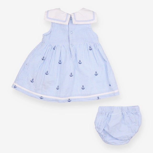 Dress with bloomers sailor anchor blue and white 