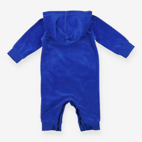 Romper with hood blue velour zipped
