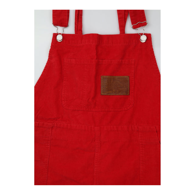 Bright Cherry Red 100% Cotton Corduroy Bib Adjusta
