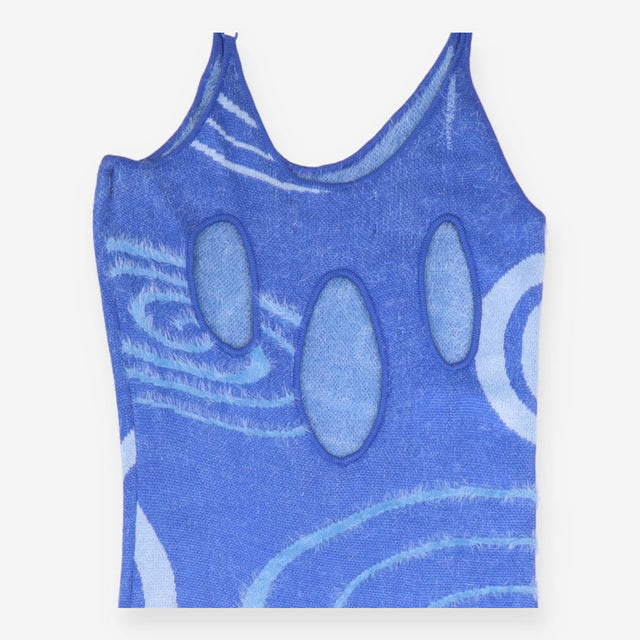 Knit Slip Dress Blue Swirl Cutout Maxi