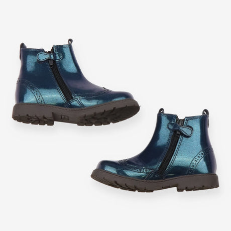 Chelsea Boot Zip Sides Metallic Blue Polka Dots
