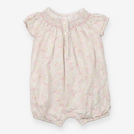 Romper Pink Floral Smocked Collar