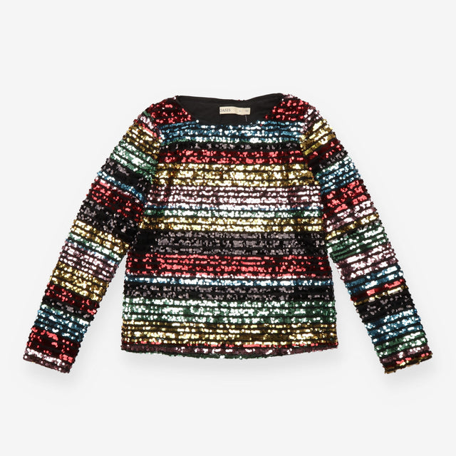 Sequin Top Rainbow Stripe Long Sleeve Black