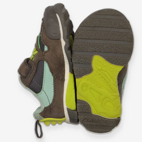 Trainers Brown and Green Velcro with Dinosaur Spik