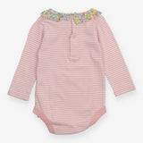 Bodysuit Pink Stripe with Floral Frill Collar