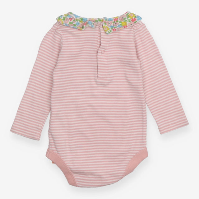 Bodysuit Pink Stripe with Floral Frill Collar