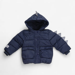 Navy Puffer Coat with Dino Spikes