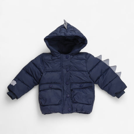 Navy Puffer Coat with Dino Spikes
