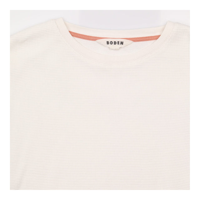 Waffle Knit Long Sleeve Thermal Crew Neck Top Whit