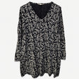 Tunic Top Black Cream Leaf Print Organic Cotton