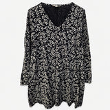 Tunic Top Black Cream Leaf Print Organic Cotton