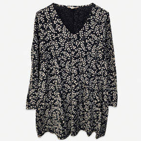 Tunic Top Black Cream Leaf Print Organic Cotton