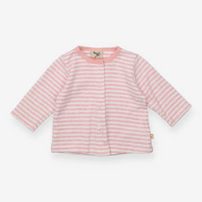 Pink and white striped cardigan with poppers