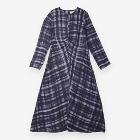 Midi Dress Navy Painted Check Fit And Flare