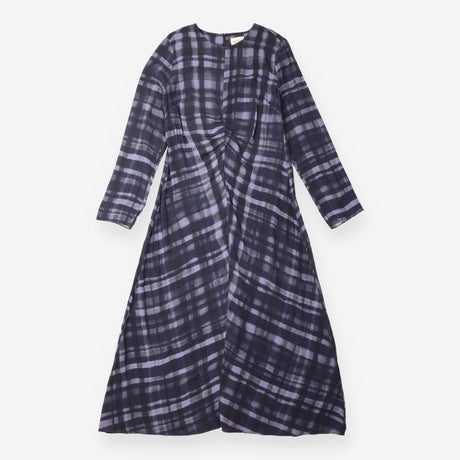 Midi Dress Navy Painted Check Fit And Flare