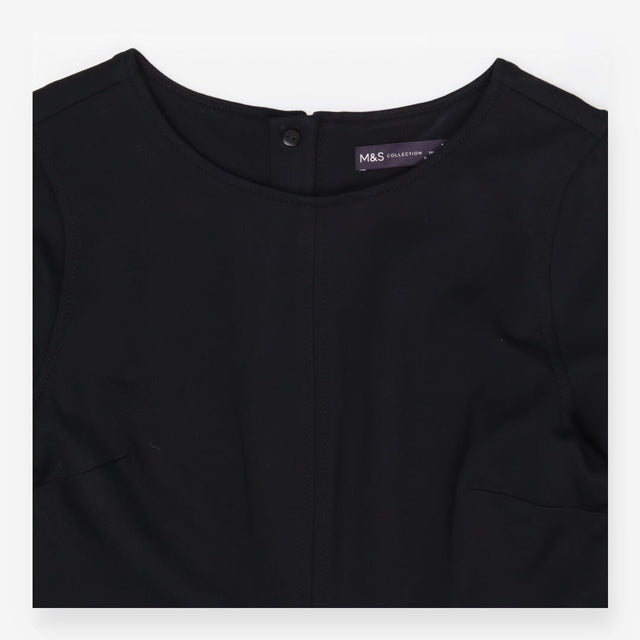 Black Structured Midi Dress 3/4 Sleeve