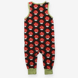 Dungarees brown red toadstools green edging