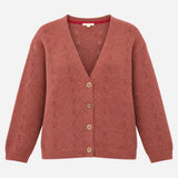 Cardigan V-Neck Pointelle Knit Pink