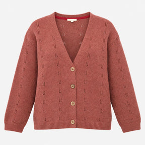 Cardigan V-Neck Pointelle Knit Pink